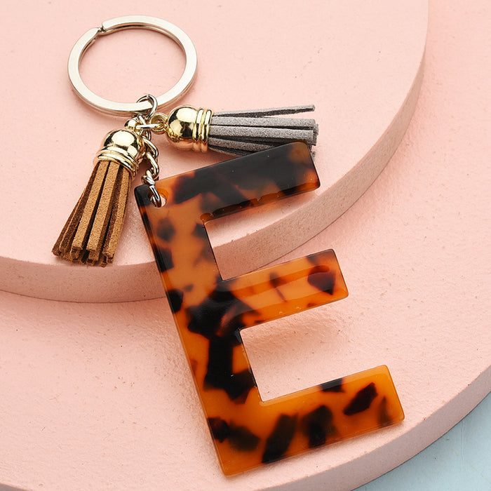 Wholesale 26 English alphabet keychain leopard pattern JDC-KC-YPin006