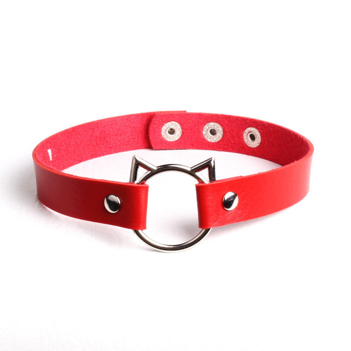 Wholesale trend cute cat head pu leather collar MOQ≥2 JDC-NE-HJ002