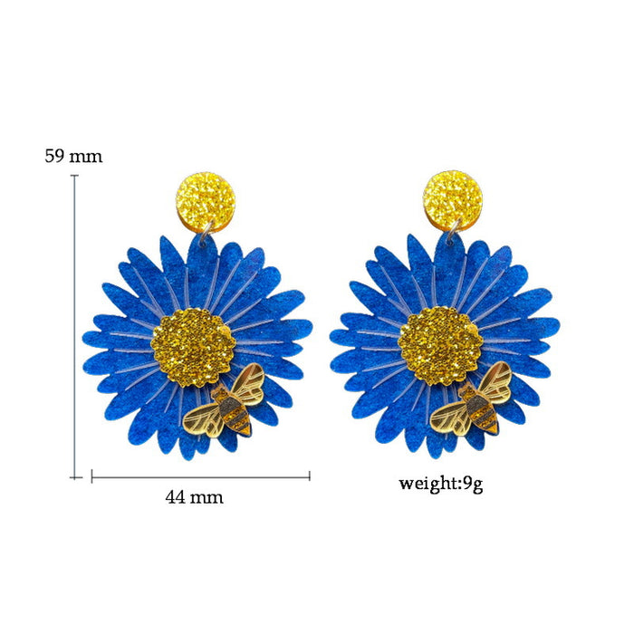 Wholesale Earrings Acrylic Sunflower Chrysanthemum Bee MOQ≥2 JDC-ES-XUEP050