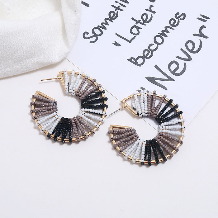 Wholesale Hollow Rice Bead C Shape Alloy Earrings MOQ≥3 JDC-ES-OuZhe003