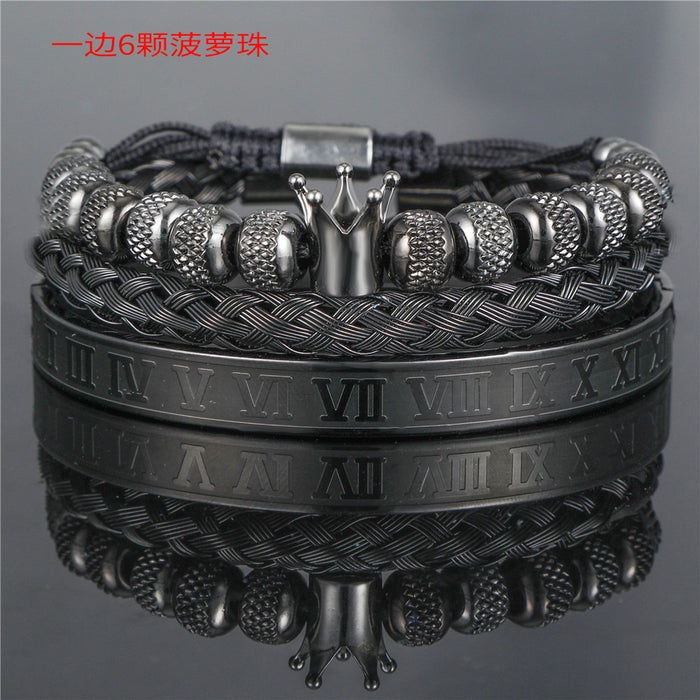 Wholesale Vintage Crown Braided Bracelet Roman Letter Stainless Steel JDC-BT-ZhuJ004