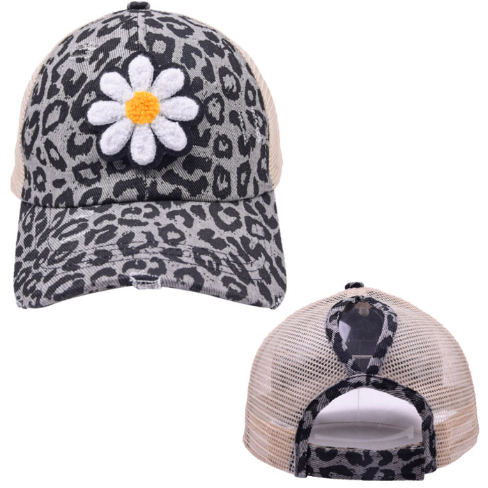 Wholesale Leopard Print Ponytail Baseball Cap Sports Shade Breathable Cap MOQ≥2 JDC-FH-WenR012