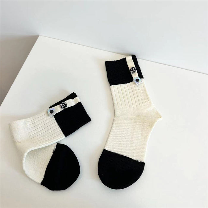 Wholesale Socks Cotton Thick Needle Black and White Colorblock Smiley JDC-SK-XuXu007