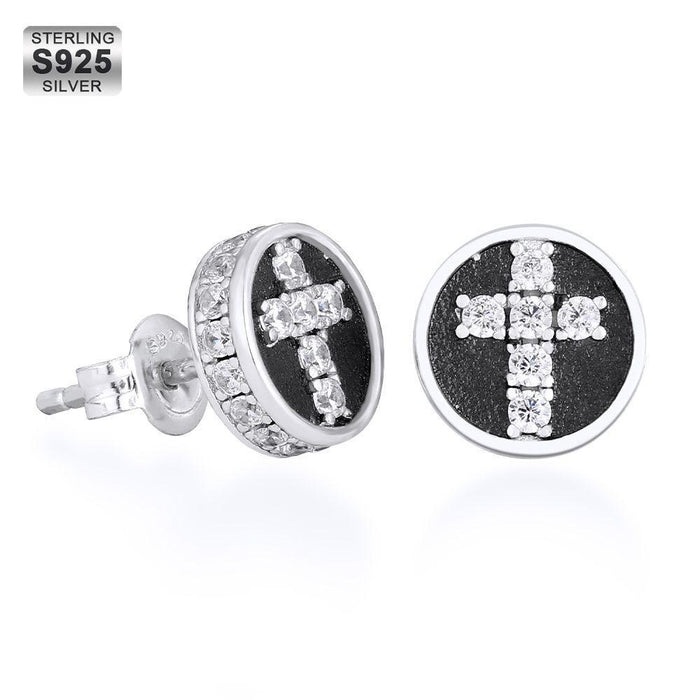 Wholesale Earrings S925 Silver Round 5A Zircon Cross Men's Earrings JDC-ES-SDW001