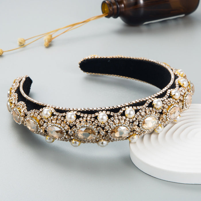 Wholesale alloy diamond inlaid pearl flannel sponge headband JDC-HD-Heim017