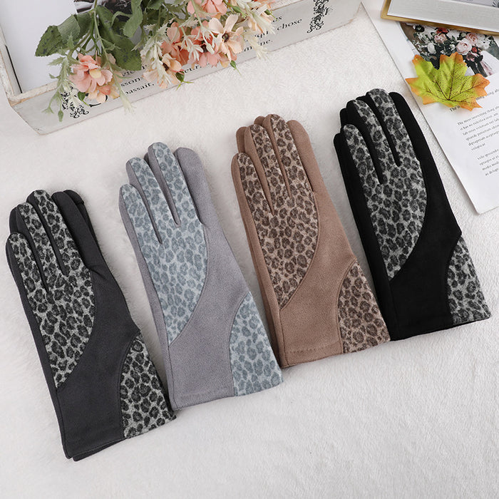 Wholesale Gloves Wool Leopard Print Fleece Thermal Cycling Gloves JDC-GS-XTian001