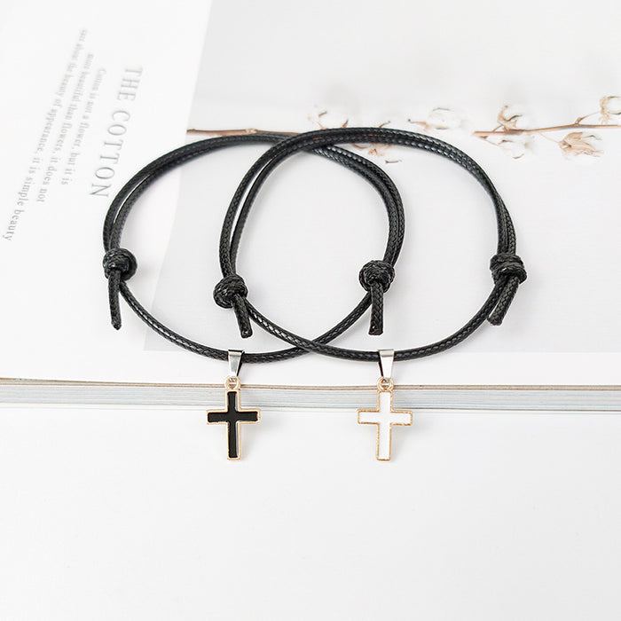 Wholesale Alloy Cross Wax Rope Couple Bracelet Pair JDC-BT-ZiR010