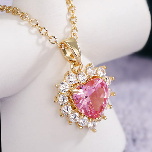 Jewelry WholesaleWholesale Simple Pink Diamond Heart Zircon Necklace MOQ≥2 JDC-NE-Caos016 Necklaces 曹适 %variant_option1% %variant_option2% %variant_option3%  Factory Price JoyasDeChina Joyas De China