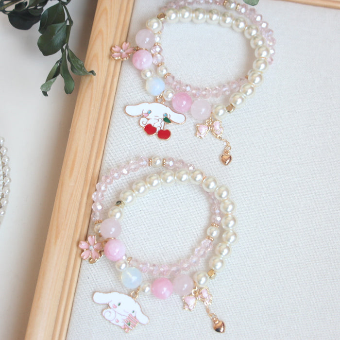 Wholesale Bracelet Glass Paint Pearl Protein Artificial Crystal Alloy Electroplating Childlike Cute Ins Style JDC-BT-FanQ004