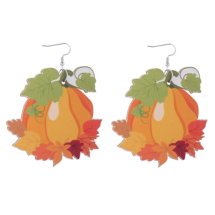 Wholesale Earrings Wooden Autumn Pumpkin Maple Leaf JDC-ES-ChTeng003