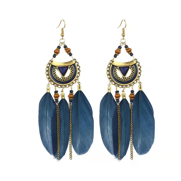 Jewelry WholesaleWholesale alloy feather long rice bead earrings JDC-ES-daiq017 Earrings 黛茜 %variant_option1% %variant_option2% %variant_option3%  Factory Price JoyasDeChina Joyas De China