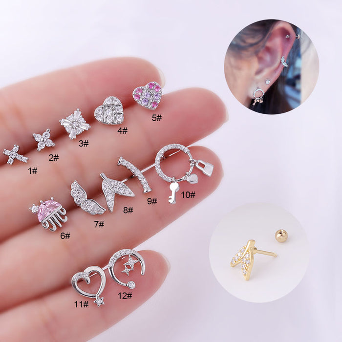 Jewelry WholesaleWholesale micro-zircon stainless steel thin rod piercing stud earrings MOQ≥2 JDC-ES-Henst006 Piercings 亨森 %variant_option1% %variant_option2% %variant_option3%  Factory Price JoyasDeChina Joyas De China