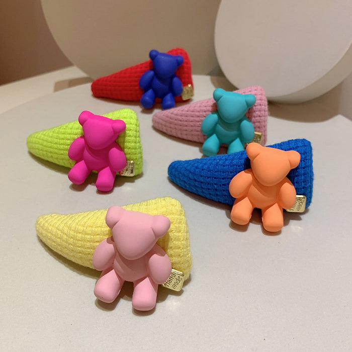 Wholesale cute fat bear dazzling contrast color waffle bread sponge bangs clip MOQ≥2 JDC-HC-Mer002