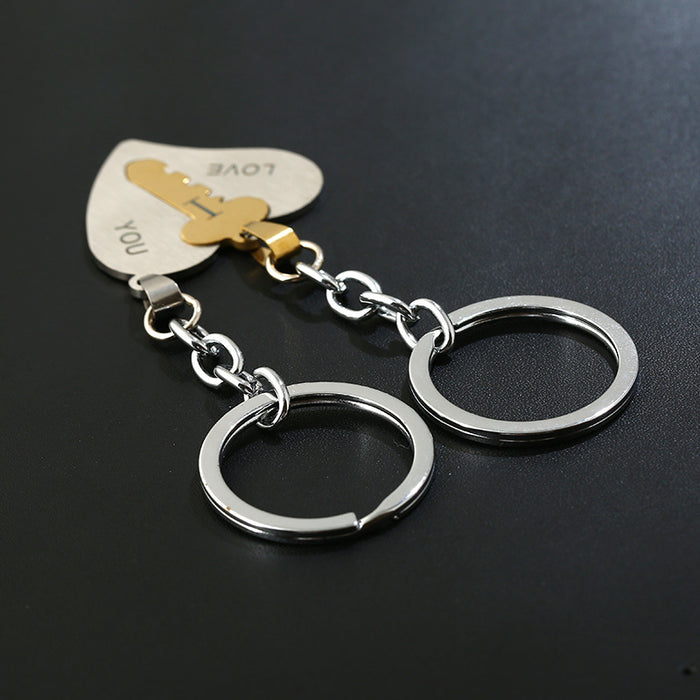 Wholesale Keychains For Backpacks Titanium Steel I Love You Couple Stainless Steel Heart Keychain MOQ2 JDC-KC-PK010