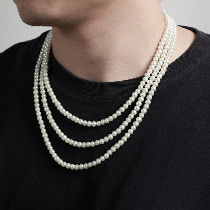 Wholesale Personality Men's Pearl Necklace Hip Hop Punk JDC-NE-ZhuJ006