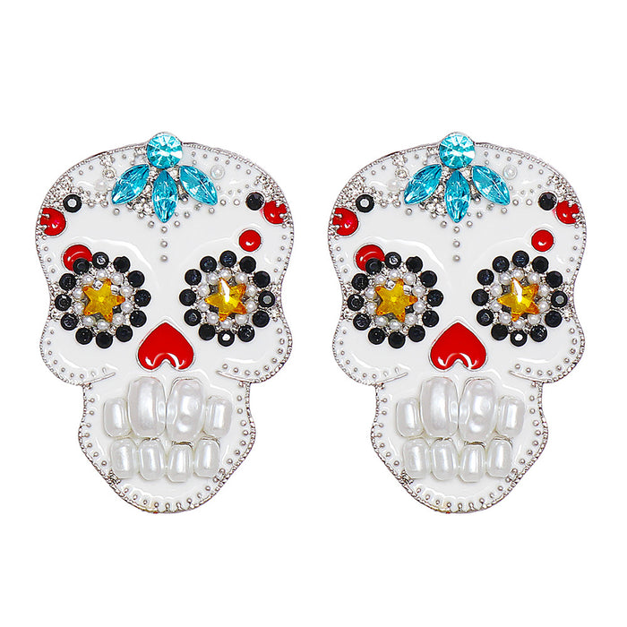 Wholesale Earrings Alloy Halloween Skull Diamond Ear Studs JDC-ES-JJ254