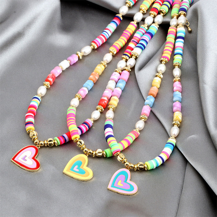 Wholesale Necklaces Slime Shells Pearls Drip Enamel Bohemian Hearts Mixed Colors JDC-NE-TianY003