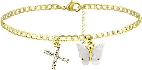 Wholesale Anklet Letter Butterfly 14K Gold Plated MOQ≥2 JDC-AS-JinM008