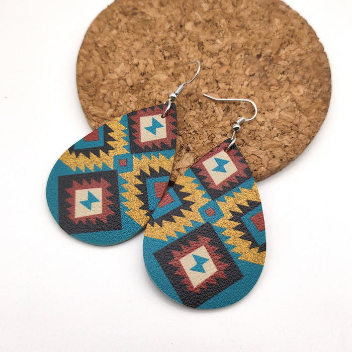 Wholesale Aztec Pattern Leather Drop Earrings JDC-ES-KDL005