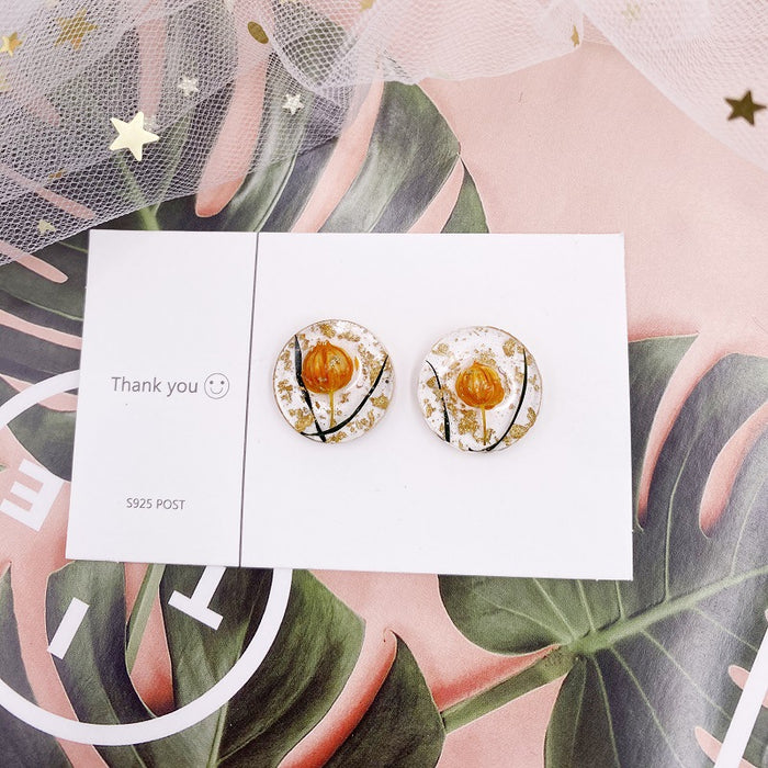 Jewelry WholesaleWholesale S925 Silver Needle Round Transparent Geometric Dried Flower Rose Earrings JDC-ES-XuanY007 Earrings 宣妍 %variant_option1% %variant_option2% %variant_option3%  Factory Price JoyasDeChina Joyas De China