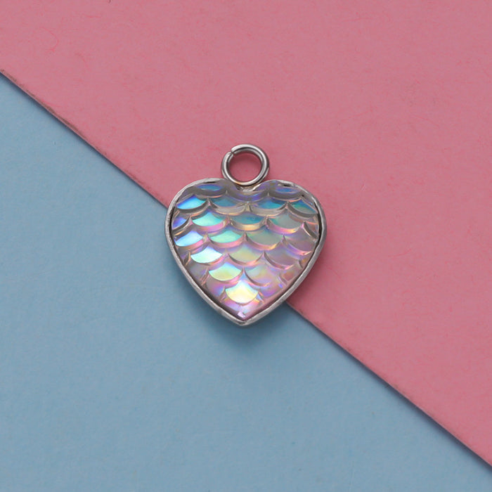 Wholesale Stainless Steel Peach Heart Resin Fish Scale Pendant 20pcs JDC-PT-MinP004