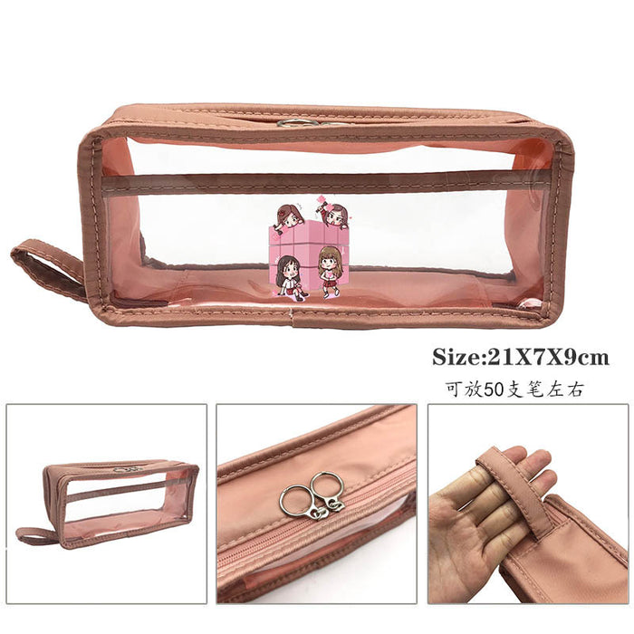 Wholesale BlackPink Transparent Washed Leather Pencil Bags JDC-PB-Mandi001