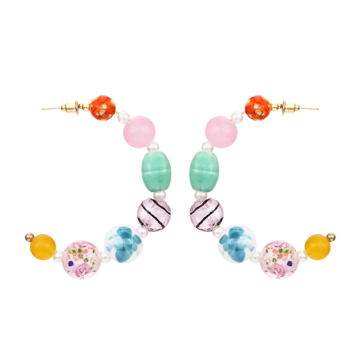 Jewelry WholesaleWholesale bohemian beaded C-shaped confectionery color glazed bead earrings JDC-ES-MY247 Earrings 曼茵 %variant_option1% %variant_option2% %variant_option3%  Factory Price JoyasDeChina Joyas De China