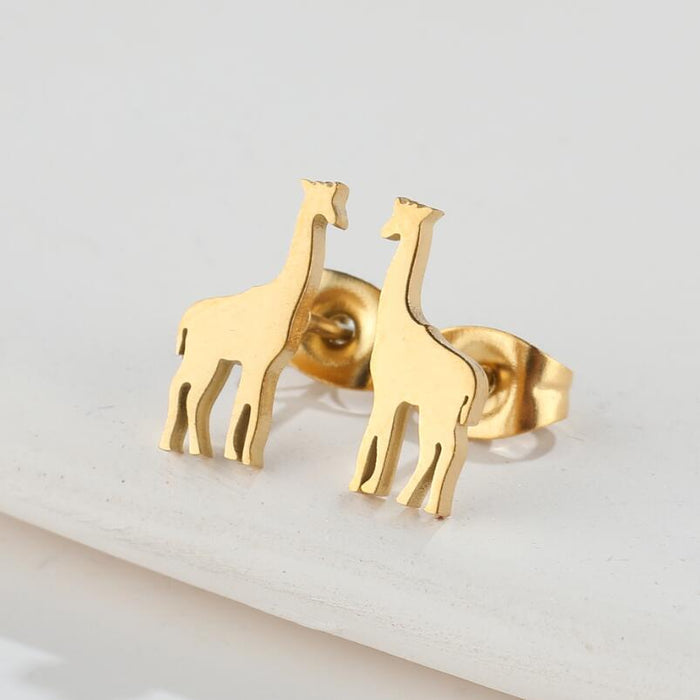 Wholesale Earrings Titanium Steel Cute Giraffe Stud Earrings JDC-ES-JS013