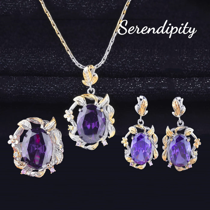 Wholesale Jewelry Set Copper Gem Purple Adjustable JDC-RS-ZhenR040