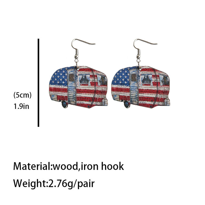 Wholesale Earrings Wooden American Flag Leopard Print Small Flowers 3 Pairs JDC-ES-Heyi051