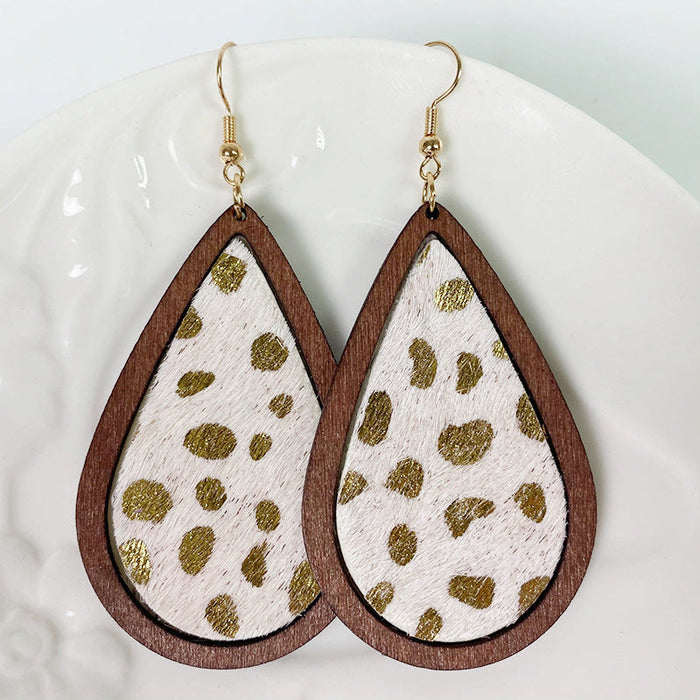 Wholesale Leopard Print Horsehair Leather Earrings Bohemian Cow Print 2pcs JDC-ES-heyi007