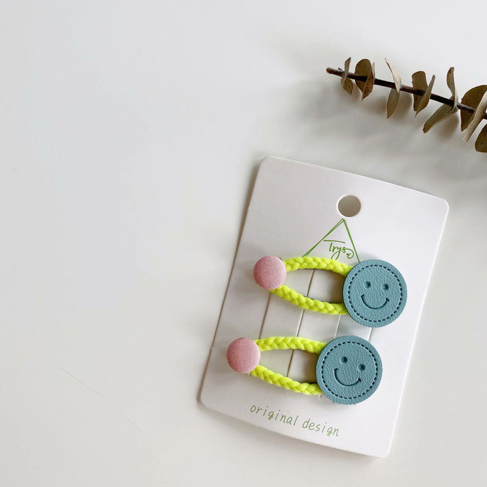 Wholesale Cute Leather Smiley Peas Kids Hair Clips JDC-HC-XN003