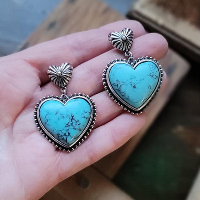 Wholesale Earrings Alloy Vintage Turquoise Love Heart JDC-ES-Saip094