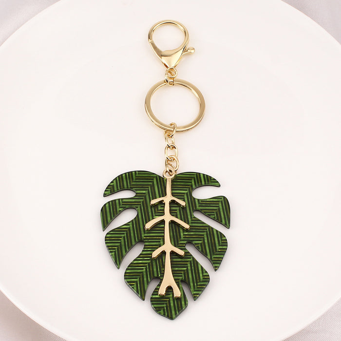 Wholesale Keychains For Backpacks Leaf Shaped Acrylic Sheet Zinc Alloy Gold Plated Keychain MOQ≥3 JDC-KC-WHao001
