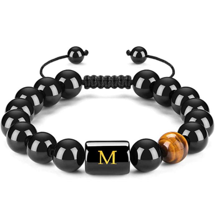 Wholesale Natural Black Onyx Stone Bracelet Men's 26 Letters Purely Handmade JDC-BT-YinY019