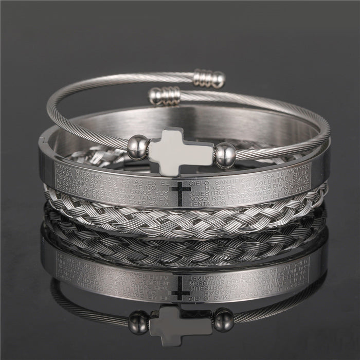 Wholesale Vintage Crown Braided Bracelet Roman Letter Stainless Steel JDC-BT-ZhuJ004