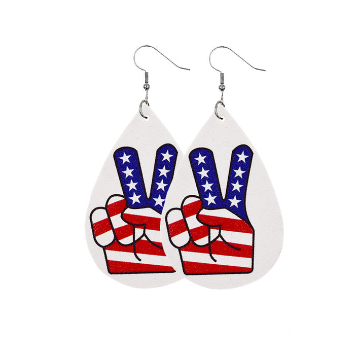 Wholesale 4th of July Independence Day Leather Earrings Flag Double Sided Printed Leather JDC-ES-Chengy021