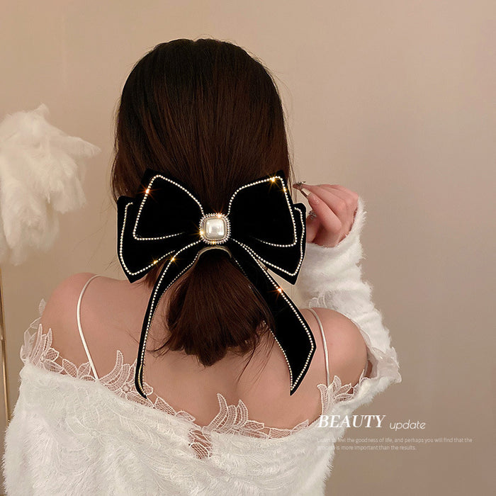 Jewelry WholesaleWholesale velvet diamond-encrusted pearl bow hairpin JDC-HC-BaoY001 Hair Clips 宝钰 %variant_option1% %variant_option2% %variant_option3%  Factory Price JoyasDeChina Joyas De China