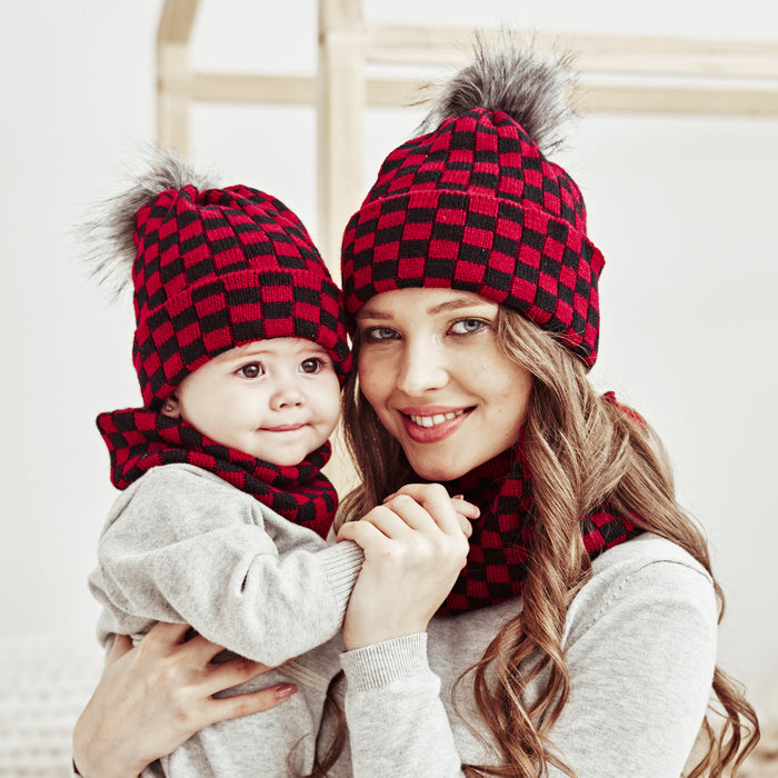 Wholesale Hat Acrylic Plaid Warm Parent-Child Knitted Hat MOQ≥2 JDC-FH-MY014