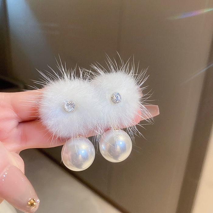 Wholesale Earrings Plush Diamond Pearl Fur Balls JDC-ES-BY329