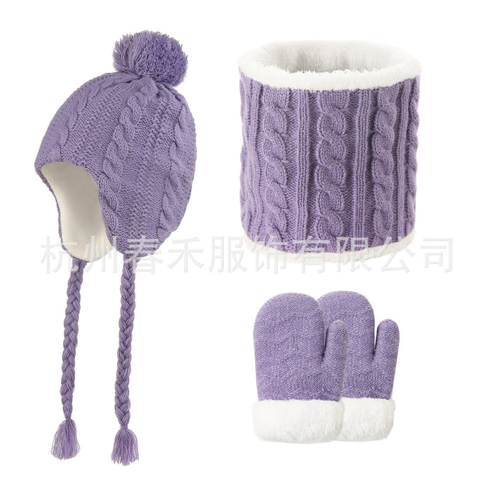 Wholesale Hat Acrylic Fleece Hemp Flower Children Knitted Hat Gloves Scarf 3 Piece Set MOQ≥2 JDC-FH-Chunh006