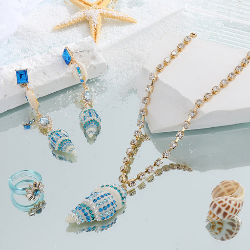 Jewelry WholesaleWholesale the blue coast series resin conch inlaid necklace JDC-NE-KenJ001 Necklaces 肯杰 %variant_option1% %variant_option2% %variant_option3%  Factory Price JoyasDeChina Joyas De China