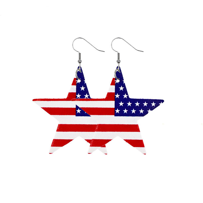 Wholesale 4th of July Independence Day Leather Earrings Flag Double Sided Printed Leather JDC-ES-Chengy021