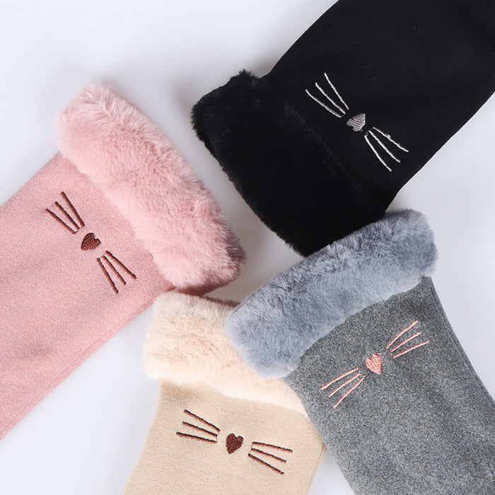 Wholesale Gloves De Velvet Cute Cat Face Outdoor Touch Screen MOQ≥2 JDC-GS-QiF005