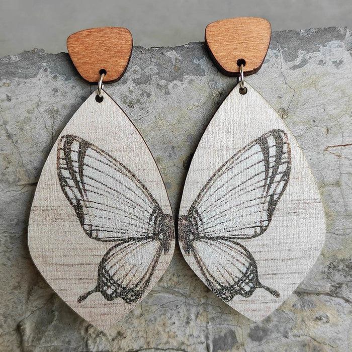 Wholesale Earrings Wooden Symmetrical Color Butterfly 2pcs JDC-ES-Heyi036