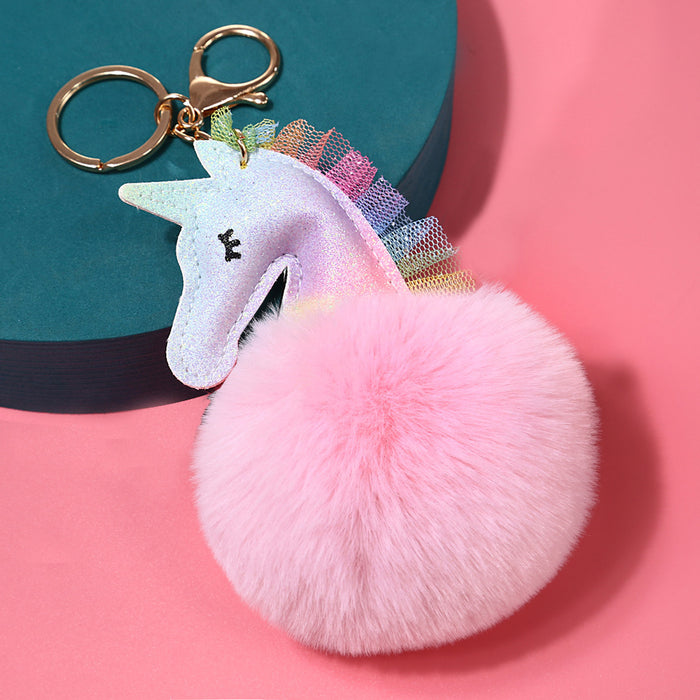 Wholesale Imitation Rex Rabbit Fur Cartoon Hair Ball Keychain MOQ≥2 JDC-KC-YXin001