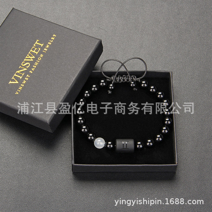 Wholesale Twelve Constellation Men's Black Onyx Braided Couple Bracelet JDC-BT-YinY013