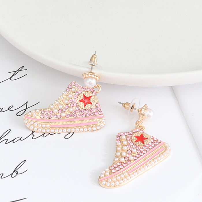 Wholesale Earrings Alloy Diamonds Cute Pink Girls Casual Shoes JDC-ES-JJ362