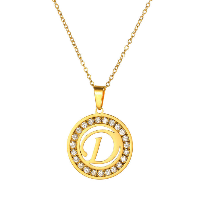 Wholesale Stainless Steel Round Diamond 26 Letter Necklace Pendant JDC-NE-ZhuJ007