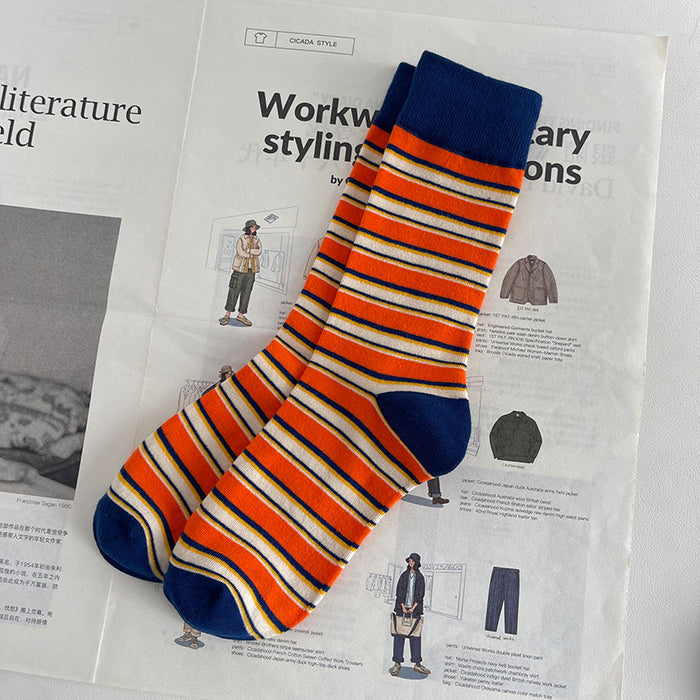 Wholesale Socks Cotton Contrast Stripes MOQ≥5 JDC-SK-YouS005